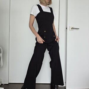 Black Wide-Leg Jumpsuit with Brass Buttons